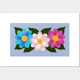 Three Flowers: Blue, White, Pink Posters and Art